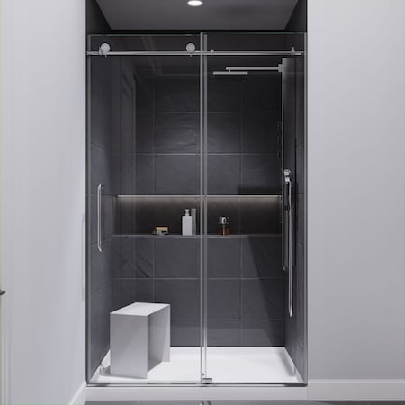 Anzzi Madam 48" x 76" Frameless Sliding Shower Door in Chrome with Handle SD-AZ13-01CH